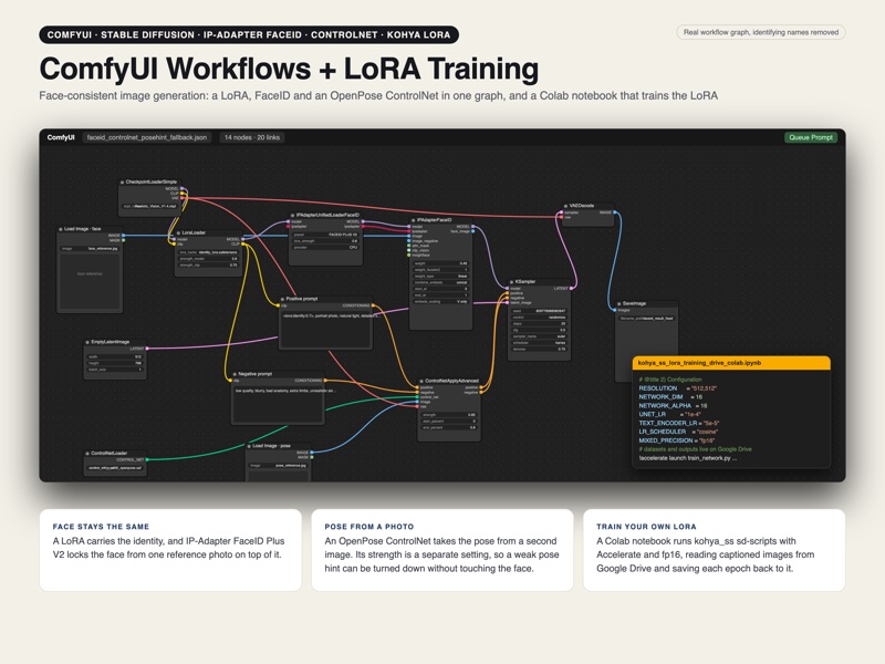 ComfyUI FaceID, ControlNet and LoRA workflow graph