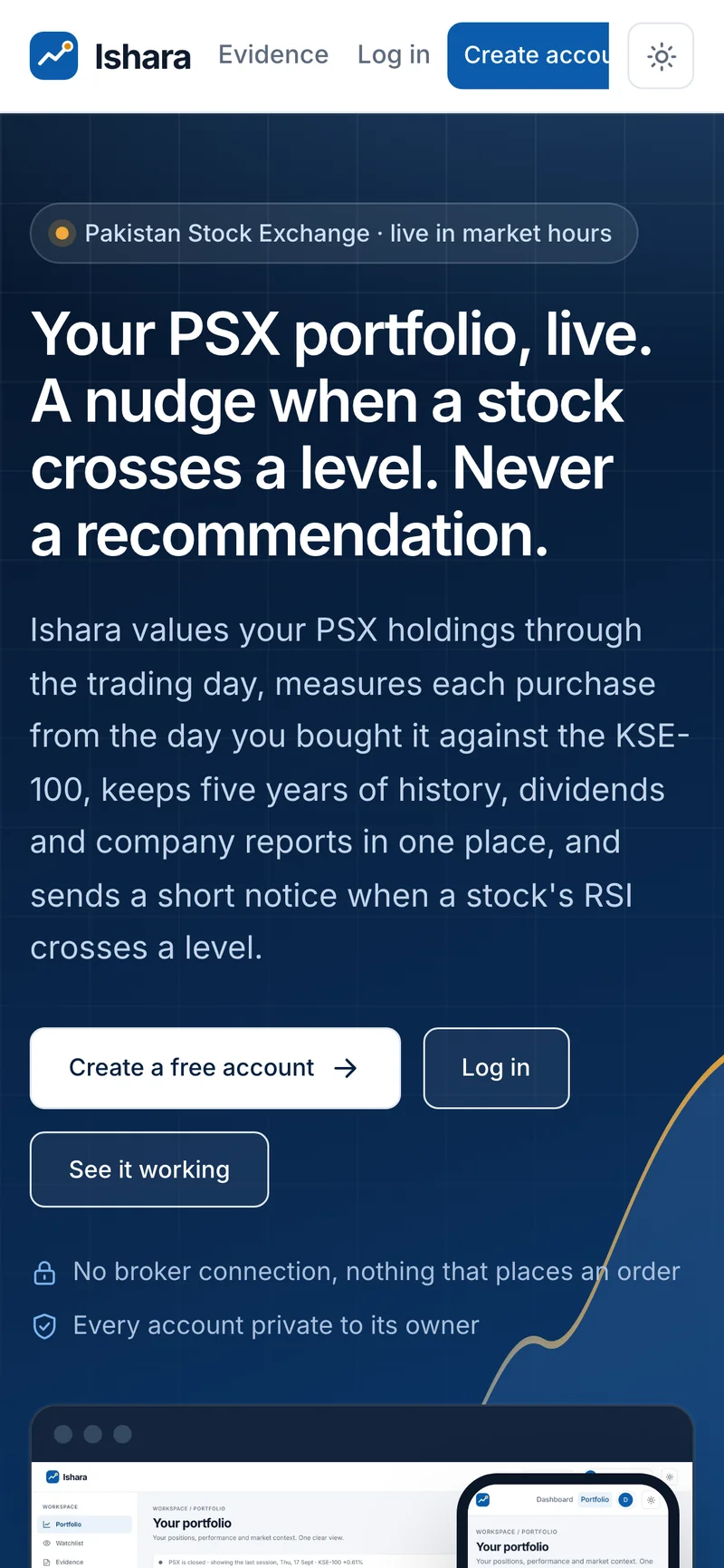 Ishara landing page on a phone